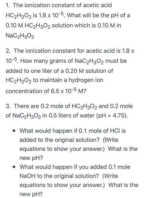 Answered 1 The Ionization Constant Of Acetic Acid Hc2h3o2 Is 18 X 10