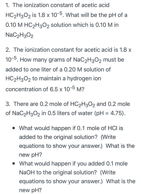 Answered 1 The Ionization Constant Of Acetic Bartleby