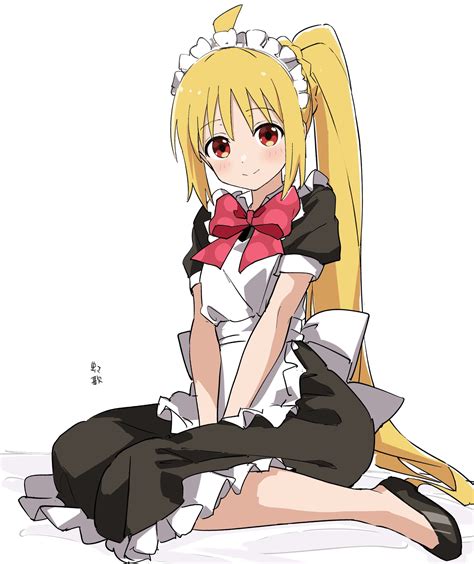 Safebooru 1girl Ahoge Alternate Costume Apron Black Dress Black Footwear Blonde Hair Blush