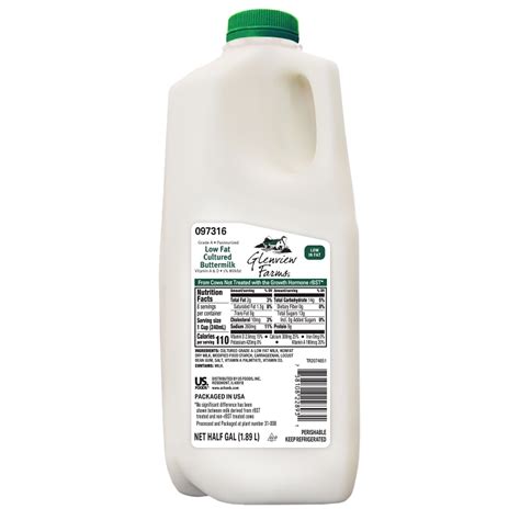 Glenview Farms Milk Buttermilk Butterfat Low Fat Rbst Free Vitamin A