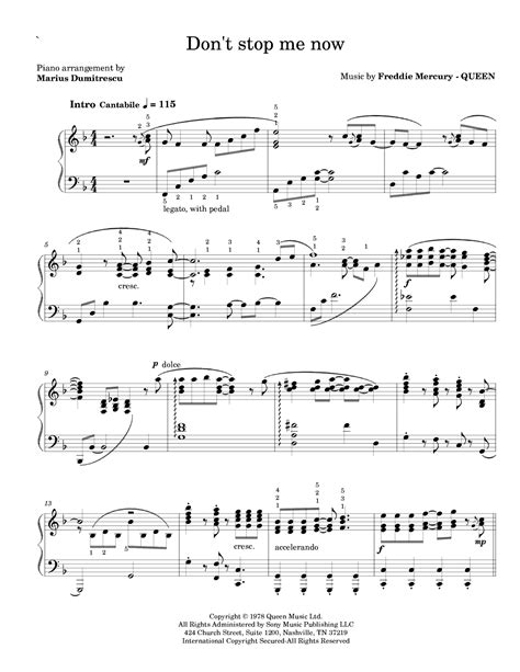 Dont Stop Me Now Arr Marius Dumitrescu By Queen Sheet Music For Piano Solo At Sheet Music Direct