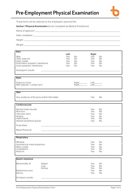 Pre Employment Physical Examination Form Download Printable Pdf Templateroller