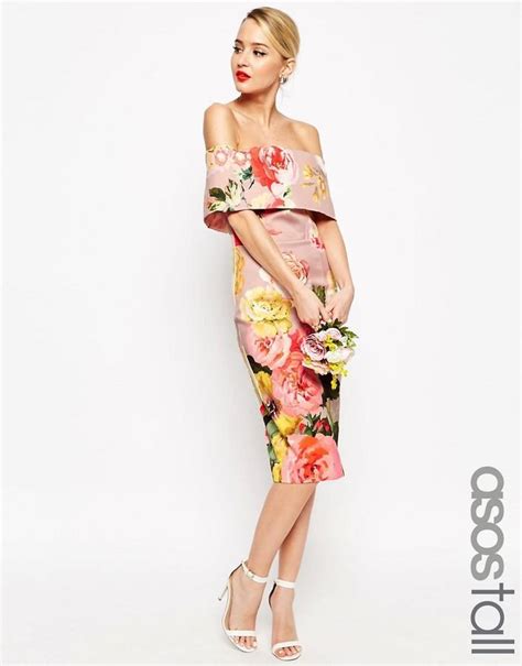 Asos Tall Wedding Bardot Midi Dress In Floral Print 2530918 Weddbook