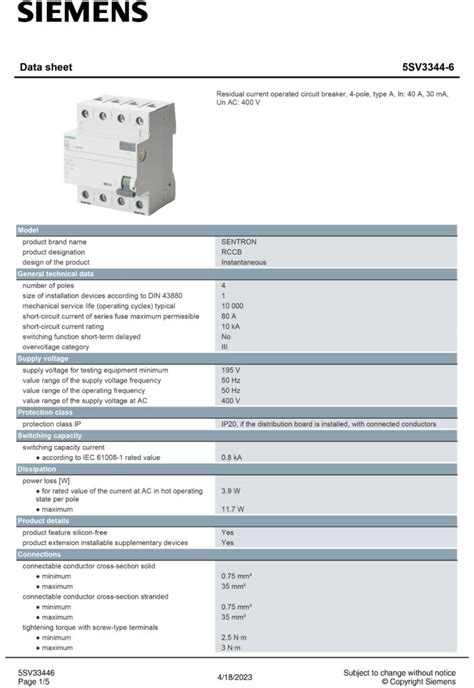 ลูกเซอร์กิตกันดูดrccb 4p 40a Type A 5sv3344 6