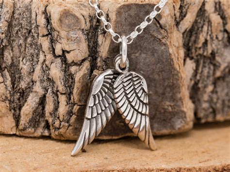 Sterling Silver Embraced Angel Wings Pendant Necklace Angel Wing