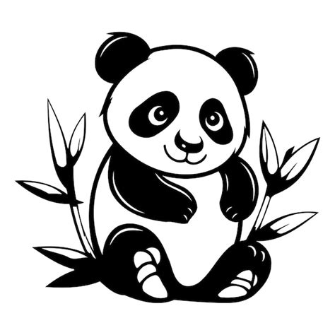 Panda bonito sentado nas folhas verdes de bambu Ilustração vetorial