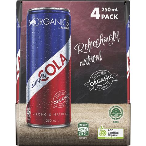 Red Bull Organics Simply Cola 250ml X4 Pack Woolworths