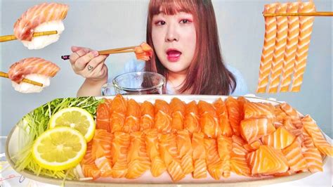 연어회 연어국수 연어초밥 먹방 연어파티 밥도둑 Gabungan Kata Raw Salmon Sashimi Salmon