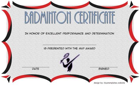 Badminton Certificate Template Free Certificate With Unique