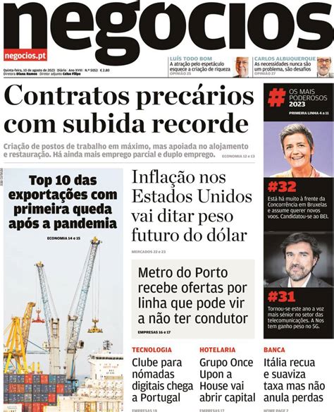 Capa Jornal De Negócios 10 Agosto 2023 Capasjornaispt