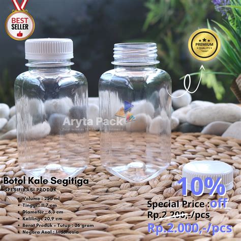 Jual Botol Plastik PET 250ml Kale Segitiga Minuman Jus Susu Kopi Tutup