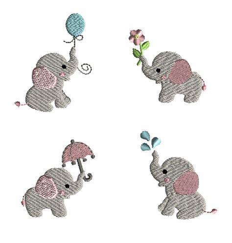 Mini Baby Elephant Machine Embroidery Design Set