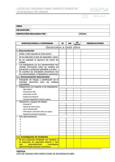 Lista De Cheque O Seguridad