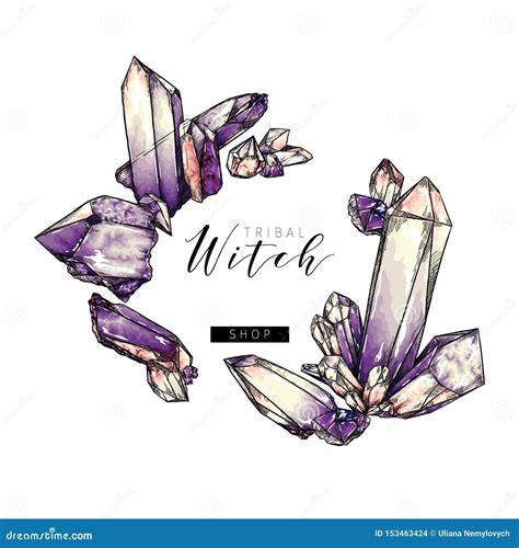 Hand Drawn Crystal Cluster Vector Composition Mineral Illustration