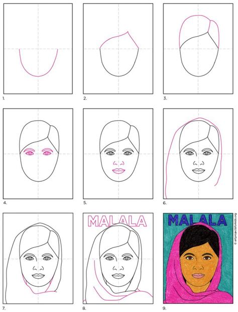 How To Draw Malala Yousafzai Tutorial Video And Malala Coloring Page