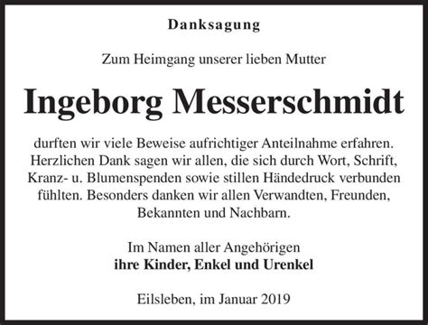 Traueranzeigen Von Ingeborg Messerschmidt Abschied Nehmen De