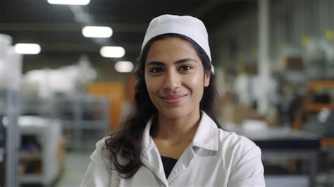 Premium Photo A Smiling Hispanic Female Factory Worker Standing In