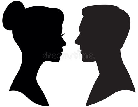 Black Silhouette Portrait Of Man And Woman In Profile Head And