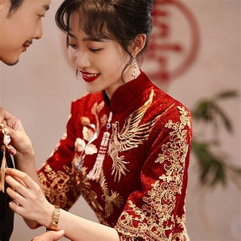 Traditional Chinese Wedding Dress Red Qipao Embroidered Etsy