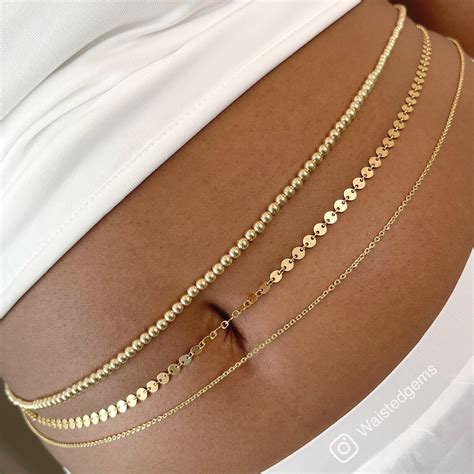 14k Yellow Gold Waist Beads Gold Belly Chain Plus Size Waist Bead Luxury Gold Waist Chain