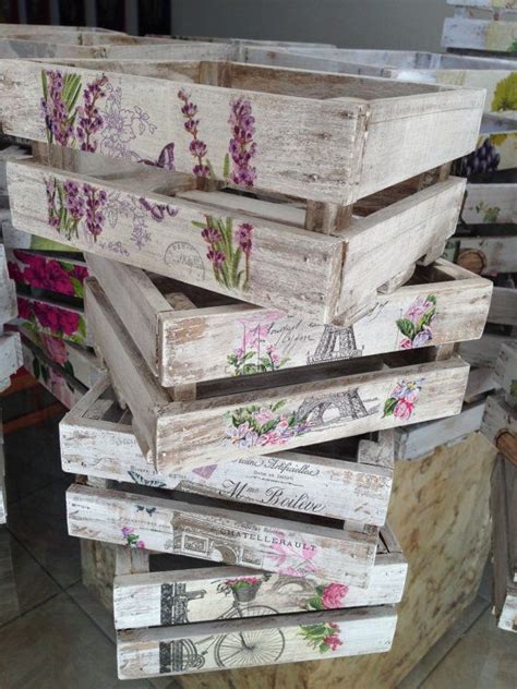 Wooden Crates Decorated Vintage Decoupage Vintage Decoupage Wood Wood