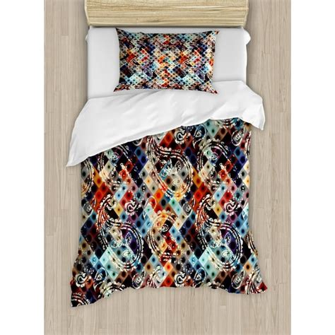 Modern Duvet Cover Set Geometric Retro Design Background With Paisley Spots Like Art Print