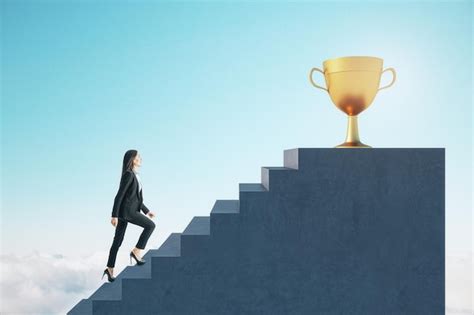 Premium Photo A Determined Woman In Business Attire Ascends A