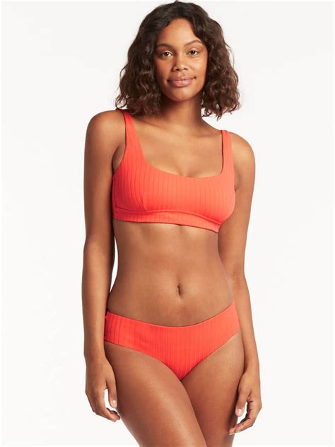 Sea Level Vesper Mid Bikini Bottoms In Tangerine Sandpipers