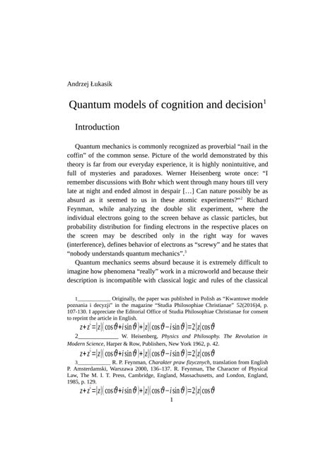 Pdf Quantum Models Of Cognition And Decision