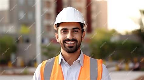 Premium Ai Image Civil Engineer Hispanic Smiling With Constuction