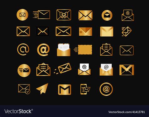 Gold And Black Email Icon Set Royalty Free Vector Image