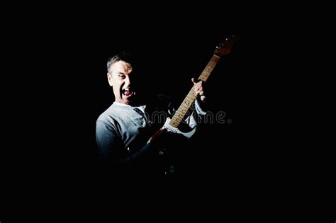 Excited Guitar Or Mature Man In Studio Performance For Rock Music