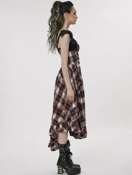 Punk Rave Black And Red Gothic Punk Sweet Cool Plaid Irregular Dress