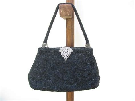 Vintage Black Beaded Handbag Purse Evening By Whimsicaleverafter