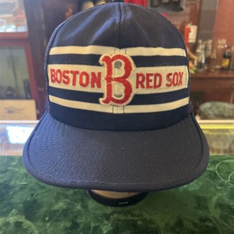 Boston Red Sox Baseball Hat Vintage 1980 S AJD Super Stripe Trucker Cap