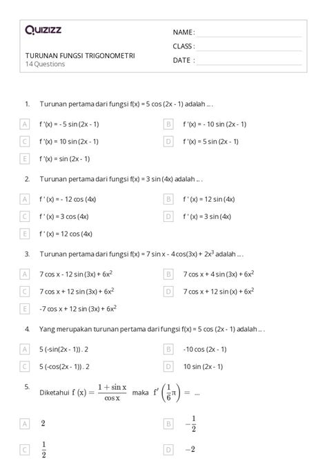 Lembar Kerja Trigonometri Untuk Kelas Di Quizizz Gratis