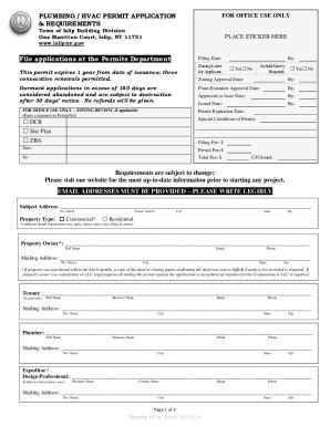 Form Ny Plumbing Hvac Permit Application Requirements Town Of