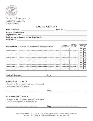 Fillable Online Lth LEARNING AGREEMENT LTH Fax Email Print PdfFiller