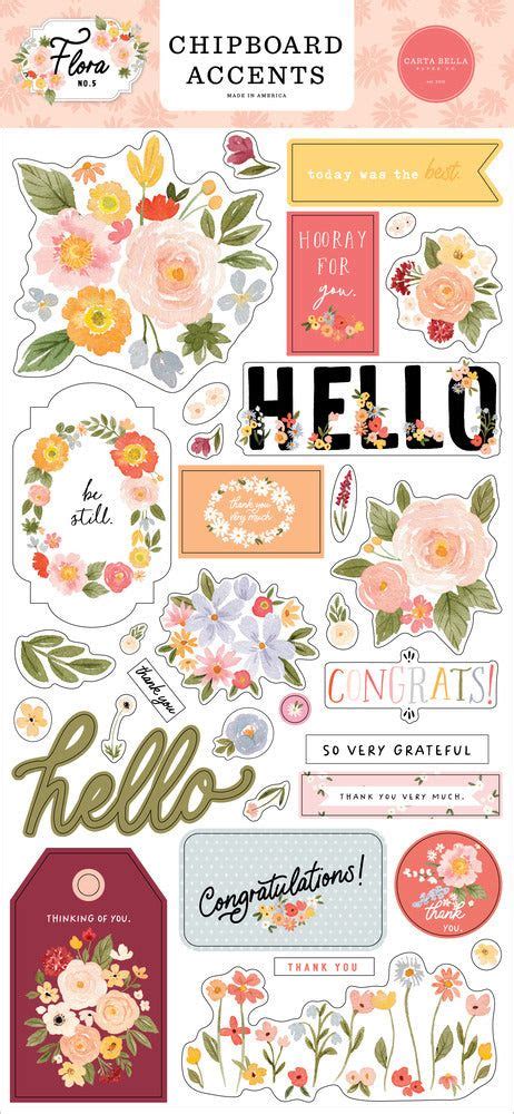 Carta Bella Flora No 5 Chipboard 6 X13 Accents Scrapbook Paper