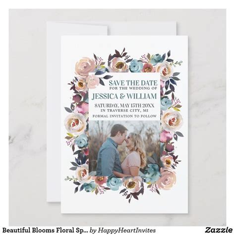 Beautiful Blooms Floral Spring Pastel Teal Photo Save The Date Zazzle