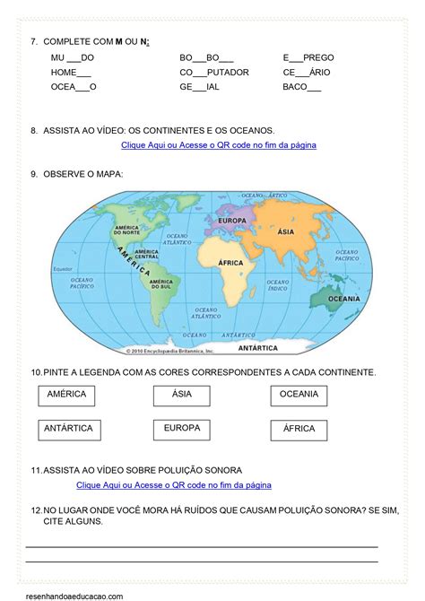 Atividades Continentes E Oceanos ROAREDU