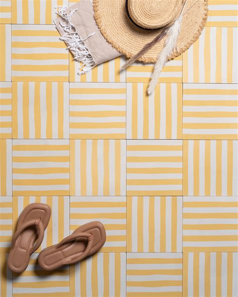 Yellow Stripes Encaustic Cement Tile Otto Tiles Design USA