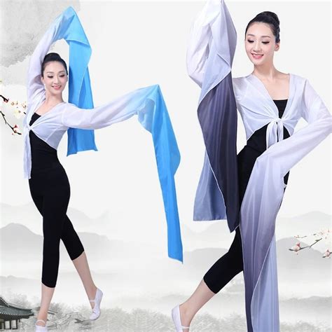 Multicolor Chinese Hanfu Water Sleeves Yangko Dance Practice Tops