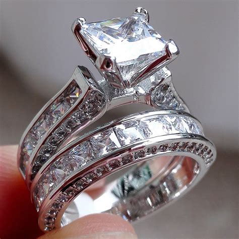 Princess Cut Cubic Zirconia Wedding Sets Aurora Gold Rings