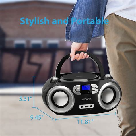 Megatek Portable Cd Playerradiobluetooth Boombox With Enhanced Stereo Sound Cd Rcd Rwmp3