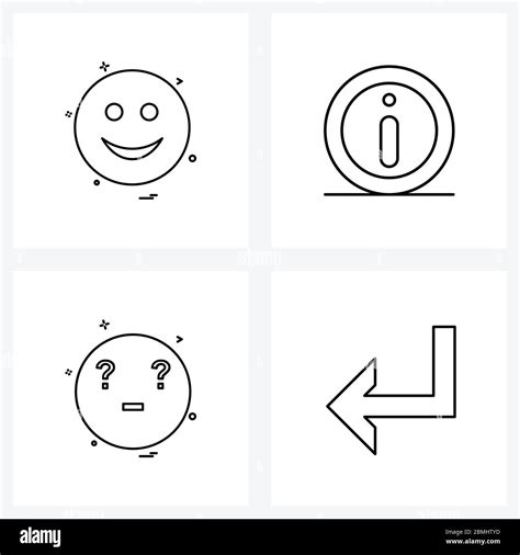 Set of 4 Line Icon Signs and Symbols of emoji, emote, smile, info, nervous Vector Illustration ...