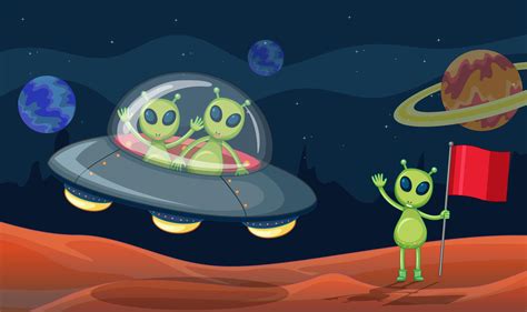 Cartoon Alien Spaceship Green Aliens In Ufo 433378 Vector Art At