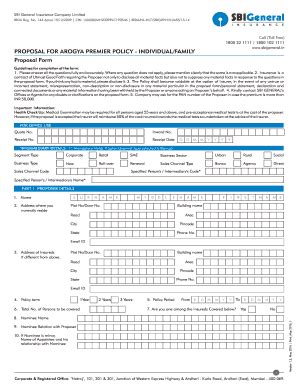 Sbi Arogya Premier Proposal Form Complete With Ease AirSlate SignNow