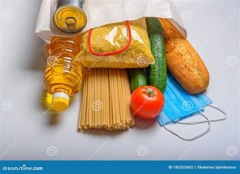 Donation Box With Various Food Open Cardboard Box With Oil Canned