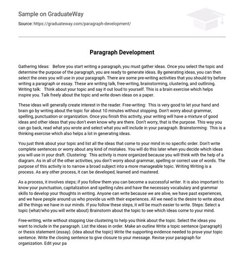 Paragraph Development 4216 Words Free Essay Example On Graduateway